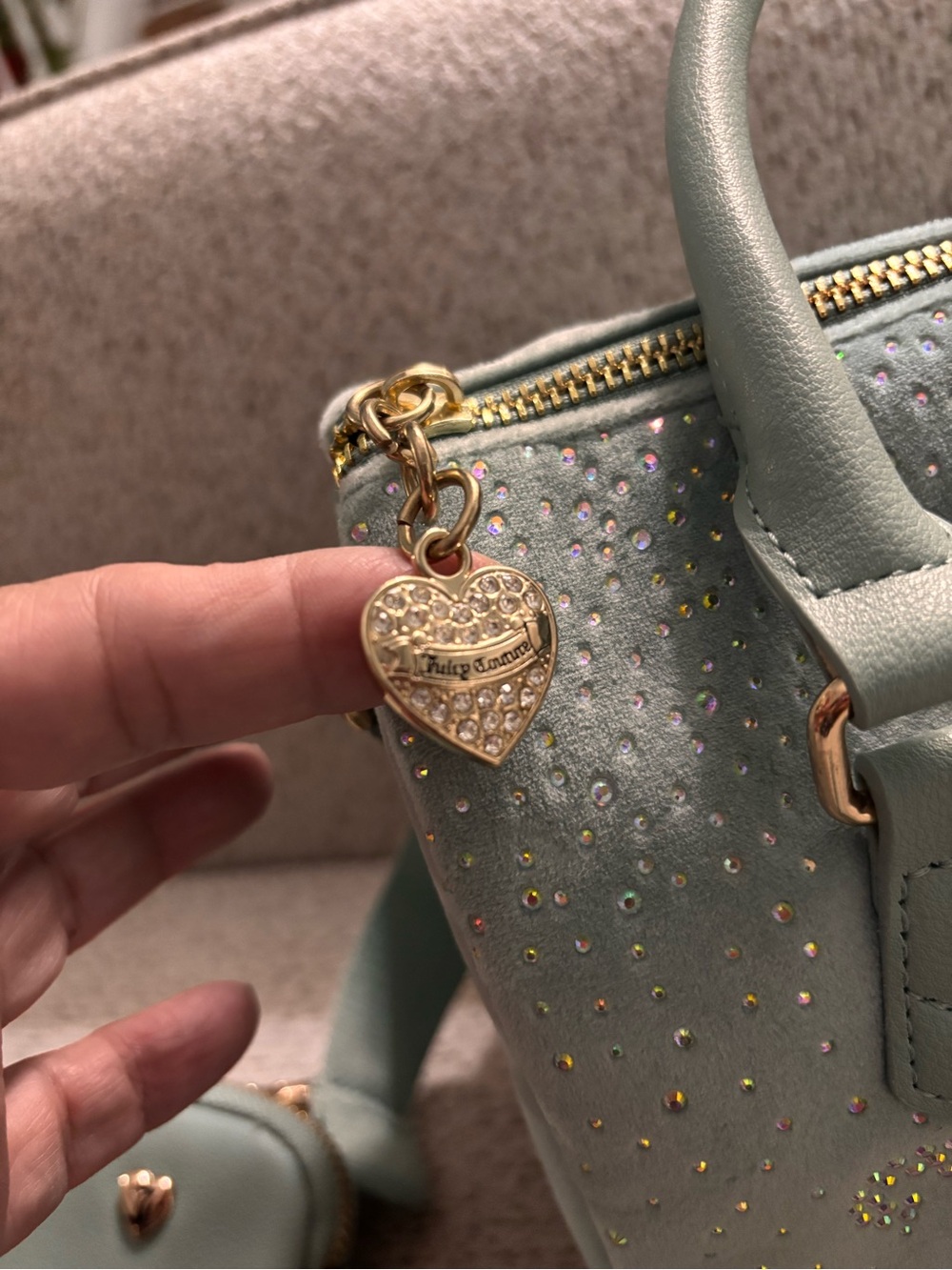 Juicy Couture Let it Shine Cool Blue Green Rhinestone Satchel - Picture 6 of 14